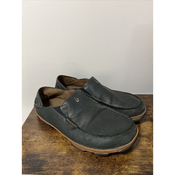Olukai Mens Moloa Black Toffee Men’s Slip-On Leather Shoes ~ Sz 11.5, 44.5